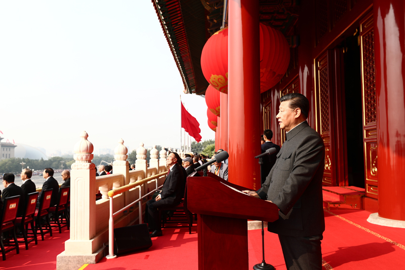 10月1日上午，慶祝中華人民共和國成立70周年大會在北京天安門廣場隆重舉行。中共中央總書記、國家主席、中央軍委主席習(xí)近平發(fā)表重要講話。